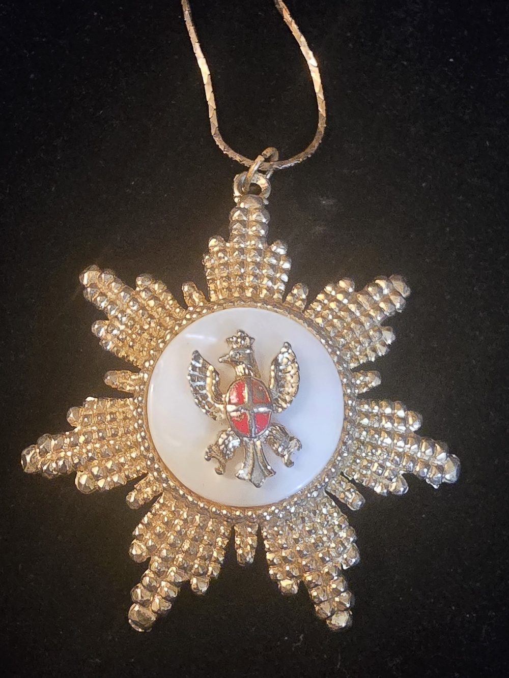 Vintage heraldic sunburst Maltese cross necklace
